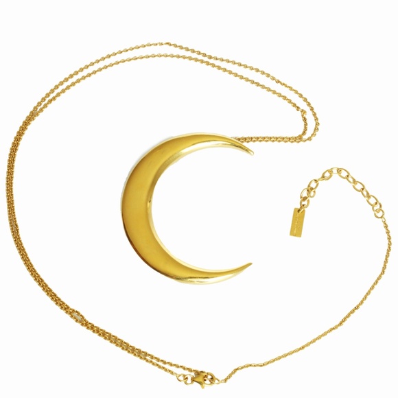 Saint Laurent Crescent Moon Pendant Necklace Oversized Gold Metal Chain VGC